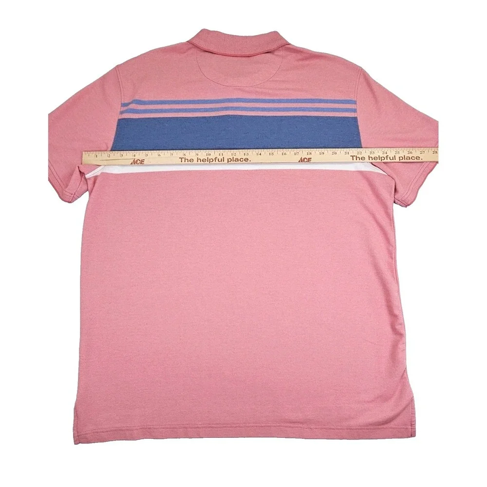 IZOD Men's Large Short Sleeve Polo Shirt Casual Blue White Striped Rapture Rose